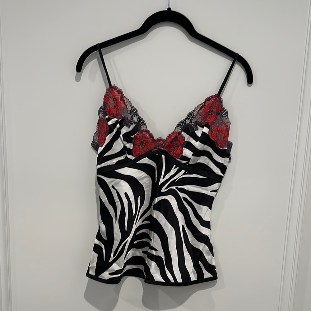 Zebra Print Camisole with Red Floral Accents